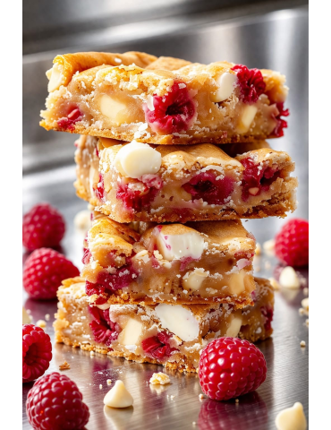 Blondies de frambuesas con pepitas de chocolate blanco