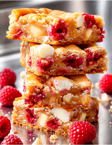 Blondies de frambuesas con pepitas de chocolate blanco